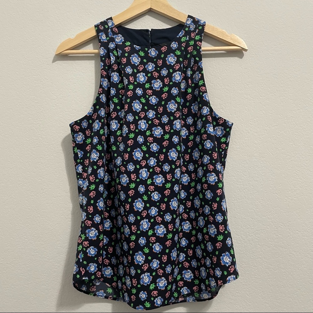 Banana Republic Blouse Tank Floral Sleeveless Navy Blue Womens XS - Picture 2 of 14
